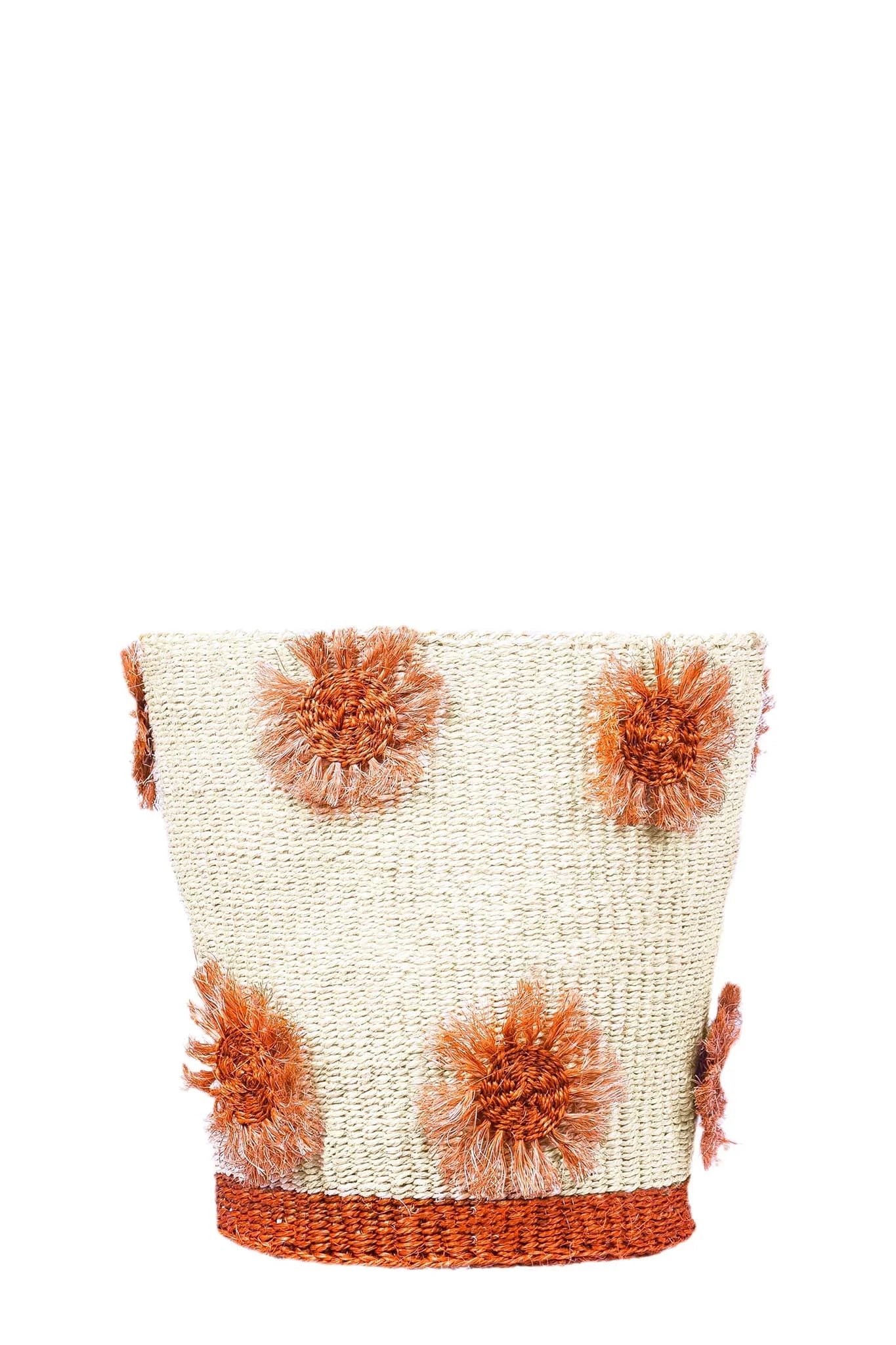 Natural Floral Appliqué Sisal Planter Basket