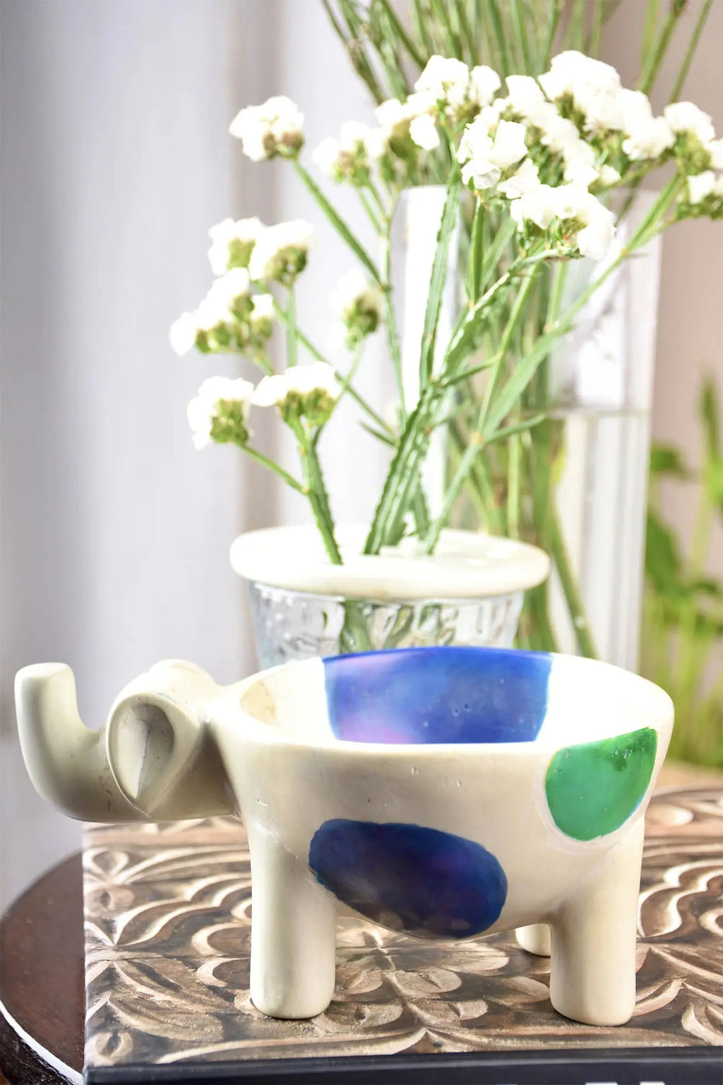 Hand Carved Soapstone Elephant Bowl - Afrogaze