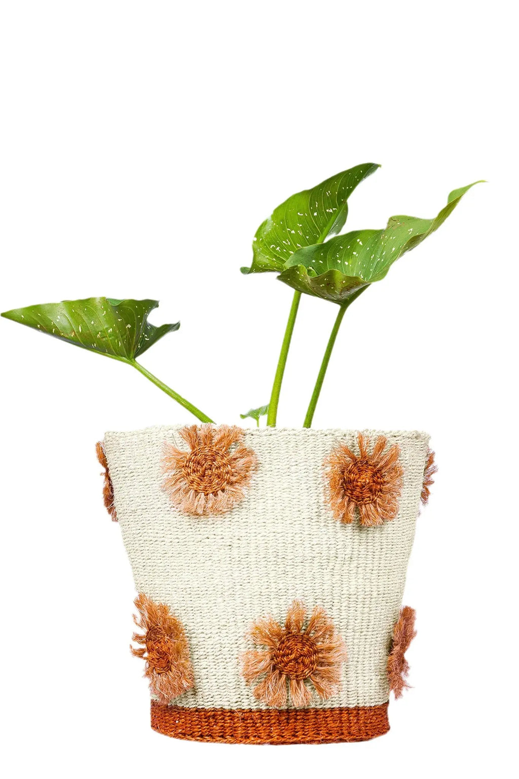 Natural Floral Applique Basket Planter - Afrogaze