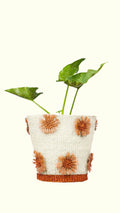 Decorative plant pot with floral pattern on a white background